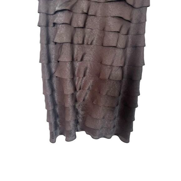 London Times 8 Petite Cocktail Sheath Dress Party Brown Shimmer Tiered Empire - Picture 4 of 6